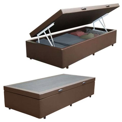 Cama Box Solteirão Marrom com Baú Sintético 96x203x40 Empório Mathias