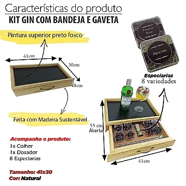 Kit especiarias gin completo com colher dosador amadeirada - 4