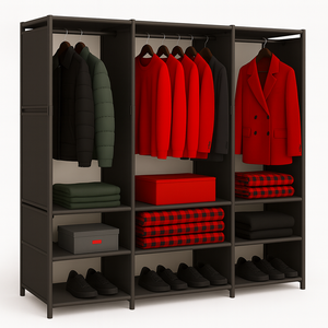 Closet Aberto 3 Colunas com Sapateira Preto Organizador Guarda Roupas Funcional para Quarto