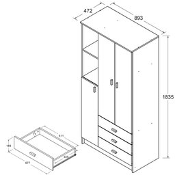 Guarda Roupa Ditália 3 Portas 3 Gavetas BB-322 Branco - 3