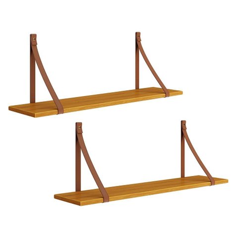 Kit 2 Prateleiras Luna 89,6cm Savana Fosco com Alças de Couro - Reller Móveis
