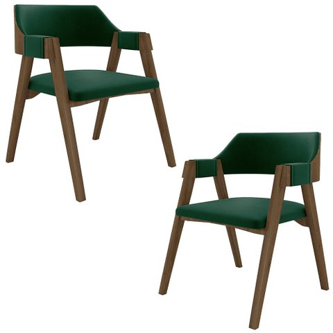 Kit 2 Cadeiras Sala de Jantar e Jogos Carteados Madeira Maciça Poker Veludo Verde/nogueira G42 - Gra