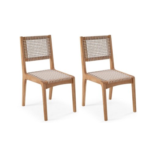 Conjunto 2 Cadeiras 88cm x 57cm Sintra Bege/Stain Jatobá/Corda Areia