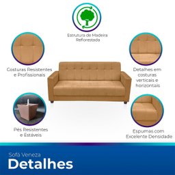 Sofá para Sala de Estar Moderno Confortável Veneza Suede - 3