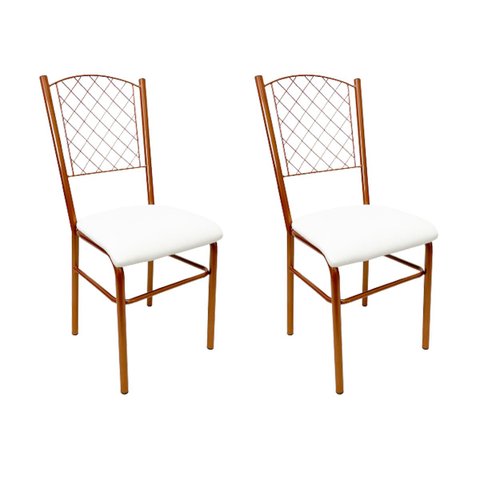 2 Cadeiras para Cozinha reforçada cor Cobre assento branco encosto de grade Poltronas do Sul 1922