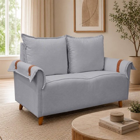 Sofá Living de 2 Lugares 145cm Moderno Texas Sala Recepção:Cinza Claro