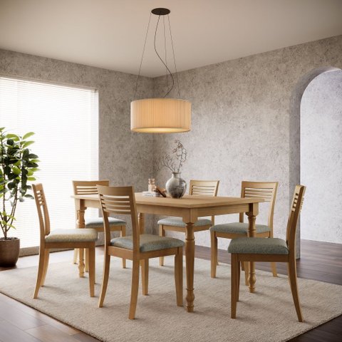 Mesa de Jantar 160cm 8979fn com 6 Cadeiras 8981fn Rubi Madeira Maciça Freijó Linho Arizona Finestra
