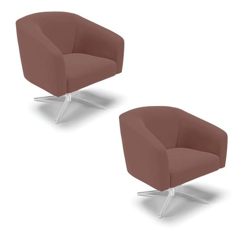 Cadeira Sala de Jantar Giratória Base Cromada Kit 2 Stella Veludo D03 - D'Rossi Cor Rose