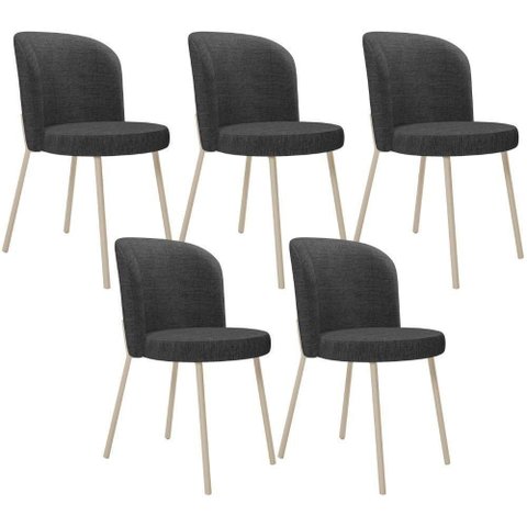 Kit 5 Cadeiras Sala de Jantar Estofada Gavi Arena L02 Linho Cinza Escuro Lyam Decor