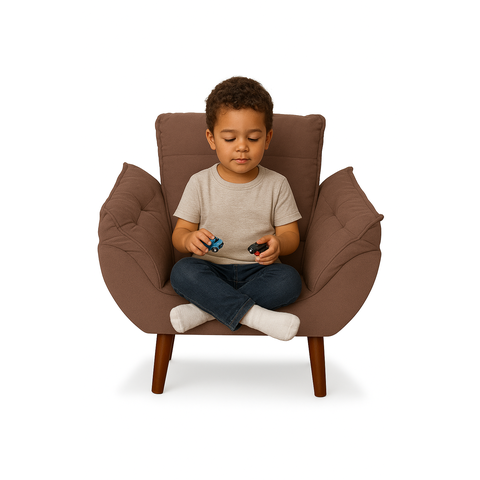 Mini Poltrona Cadeira Infantil de Criança Suede Marrom  Pés Palito
