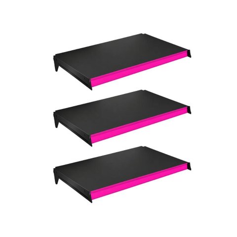 Kit 3 Bandejas Prateleiras 40x91 P/gôndola New Plus Preta Porta Etiquetas Rosa - Sa Gôndolas
