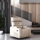 Ver imagem 1 de Poltrona Cromo Reclinável Giratória Corino Espuma D23 Bege com Porta Copos e Bolso Lateral Matrix