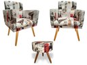 Ver imagem 1 de Kit 2 Poltronas Decorativa Bia + Puff Redondo Suede Paris Vermelho Pés Madeira Ms Decor