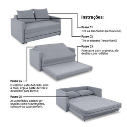 Sofa Cama Casal 147cm Trento Cinza Estofama - 4