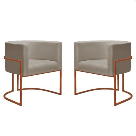 Kit 2 Poltronas Decorativa Nayara Base Ferro Bronze Suede - Twdecora