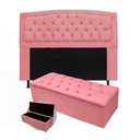 Ver imagem 1 de Kit Cabeceira Geovana + Calçadeira Baú Mirage Casal 140cm Suede - Ecotec Decor:Rosa