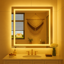 Ver imagem 2 de Espelho Quadrado 50x50 cm Jateado LED 3 Cores Touch Moderno