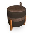 Ver imagem 1 de Puff Le Mans Veludo Marrom e Corano Nozes Base de Madeira - Pallazio