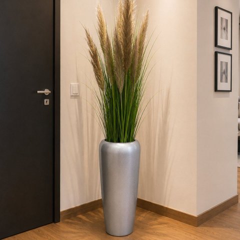 Vaso Decorativo Fibra de Vidro Florida P 65cm Prateado Lindo Vaso