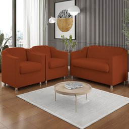 Kit 2 Poltronas Decorativas Tilla + Namoradeira Sala De Estar Cor:Terracota - 1
