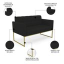 Ver imagem 3 de Sofá Namoradeira Base Industrial Dourado Ana Linho Preto - Ibiza