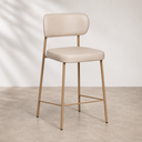 Ver imagem 1 de Banqueta Cozinha Gourmet Alta 98cm com Encosto Industrial Aço Dourado Off White