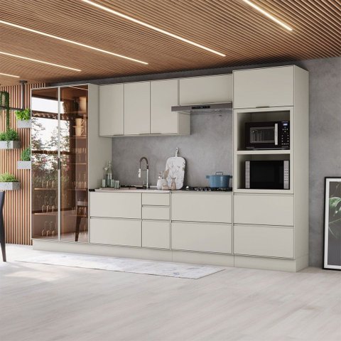 Cozinha Completa Fineze 8 Portas 8 Gavetas com Vidro 100% MDF Areia Hp - Henn