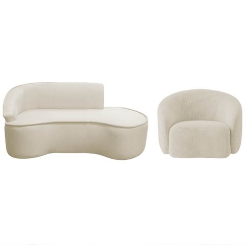 Kit Divã Recamier Orgânico Marrocos 180cm Lado Direito e 1 Poltronas Amore Bouclé Bege