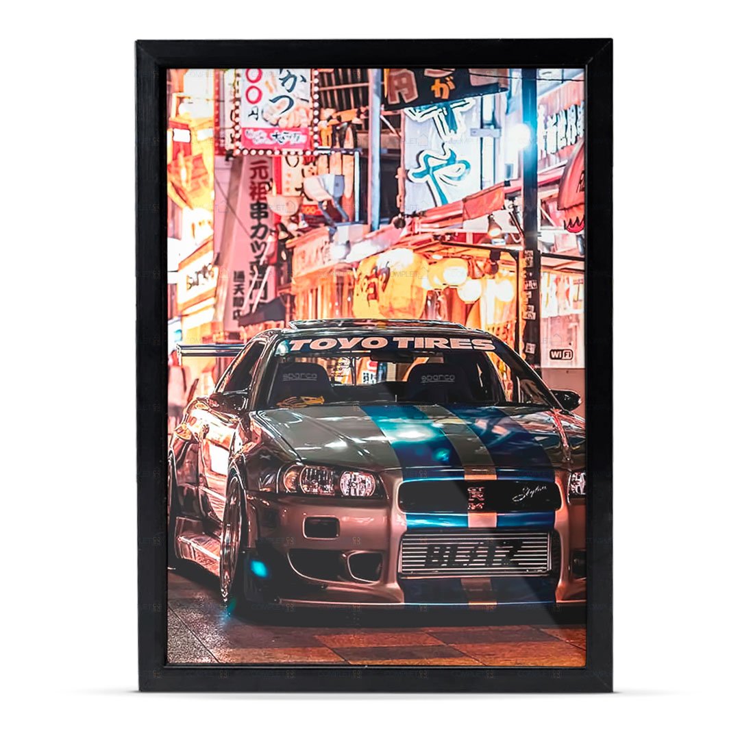 Quadro Carro Nissan Gtr R34 Paul Walker Moldura e Vidro - 5