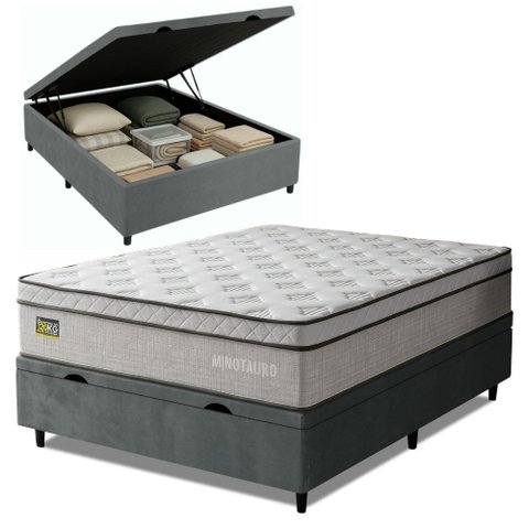 Cama Box Baú Colchão Casal Ortopédico D33 138x188x75cm Minotauro Hellen