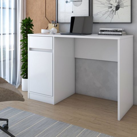 Mesa Escrivaninha Loft 1 Porta 1 Gaveta Branco - Panorama Móveis