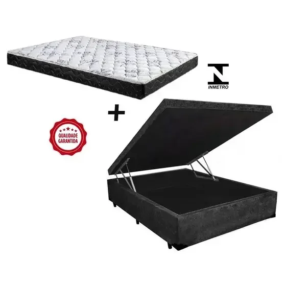Ver imagem 2 de Cama Box Baú Casal Resistence Suede Preto + Colchão Casal Resistence Espuma D33 Com EPS 30x138x188