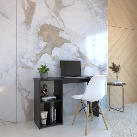 Mesa Escrivaninha Home Office com 3 Nichos - Preto