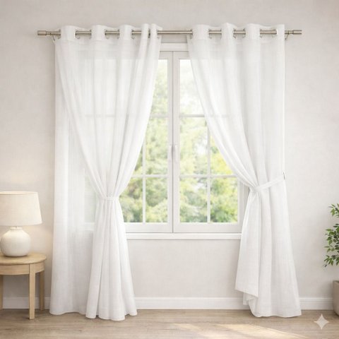 Cortina Voil Gaze Linho com Forro Microfibra 4,00m X 2,60m Branca