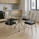 Ver imagem 5 de Mesa de Jantar ou Cozinha Pé Palito para 4 Lugares Cromada com Tampo de Vidro Redondo 90cm Poltronas