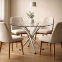 Ver imagem 3 de Mesa de Jantar ou Cozinha Pé Palito para 4 Lugares Cromada com Tampo de Vidro Redondo 90cm Poltronas