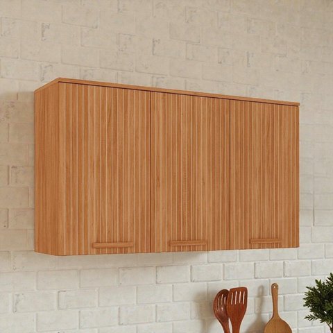Armário de Cozinha 3 Portas 120cm com Portas em MDF Frisadas Itafriz Itatiaia Marrom/Cinamomo