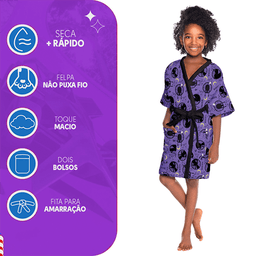 Roupão Banho Aveludado Infantil Wandinha Menina 2 a 12 Anos Lepper P (4 a 6 Anos) - 3