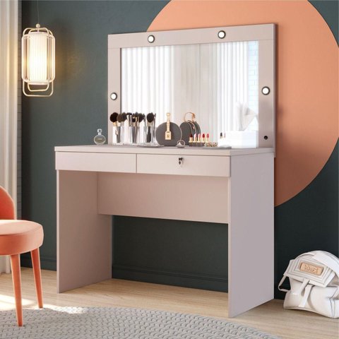 Penteadeira Camarim Gaveta com Chave e Iluminação LED Capricho Off White - JCM
