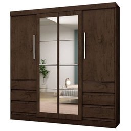 Guarda-Roupa Roupeiro Araplac 4 Portas e 6 Gavetas com Pés e Espelho Imbuia - 1