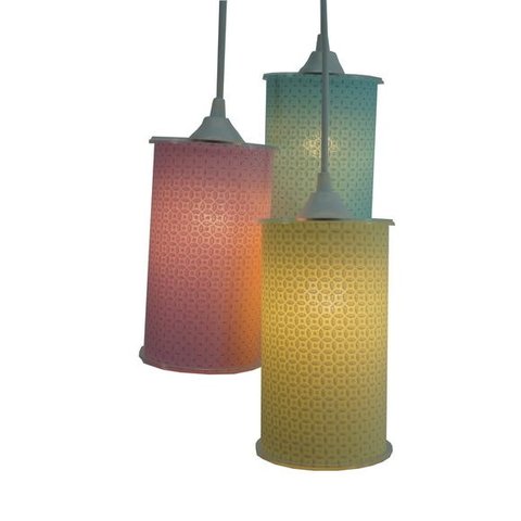 Lustre Pendente Cacho Arabesco Verde, Amarelo e Rosa