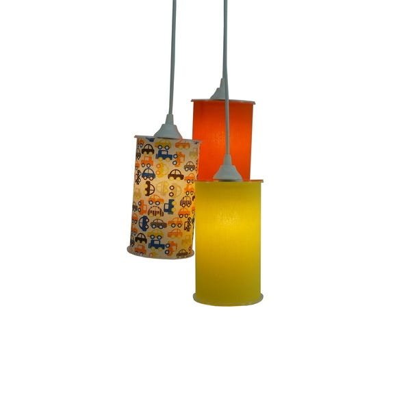 Lustre Pendente Triplo Carrinhos Amarelo e Laranja - 2