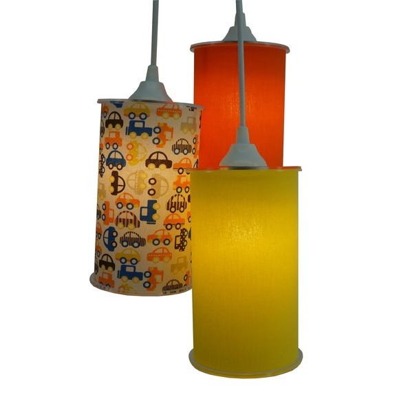 Lustre Pendente Triplo Carrinhos Amarelo e Laranja - 3