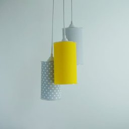 Lustre Pendente Luminária Cinza e Amarelo - 3 Lustre Pendente Luminária Cinza e Amarelo - 3