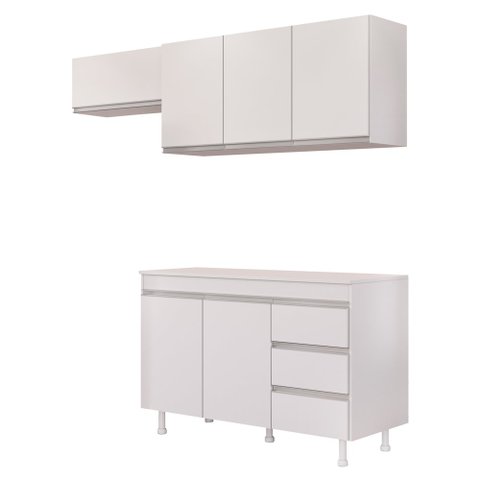 Cozinha Planejada Lux 3 Peças 100%mdf com Balcão Gabinete Tampo 120cm 3 Gavetas Branco - Desk Design