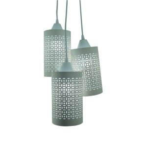 Lustre Pendente Luminária Cacho 3 Cúpulas Rendadas Bege