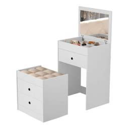 Penteadeira Maquiadora Porta Maquiagem com Banqueta Branca Casa e Bebê Shop Branco - 4