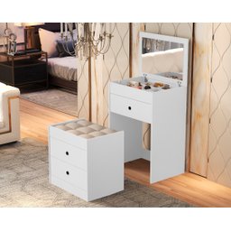 Penteadeira Maquiadora Porta Maquiagem com Banqueta Branca Casa e Bebê Shop Branco - 2