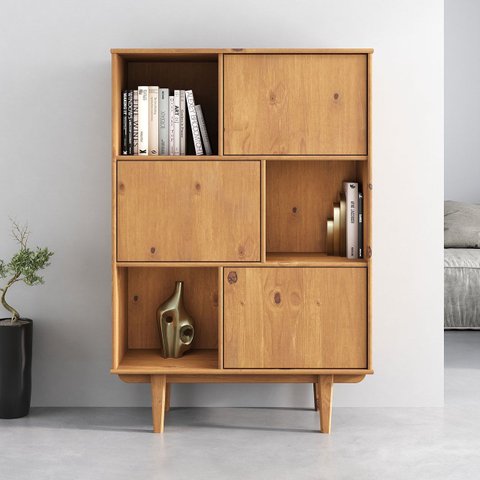 Armário Madeira Livros 3 Nichos Fecho Toque Madeira Freijó Simona Idimex