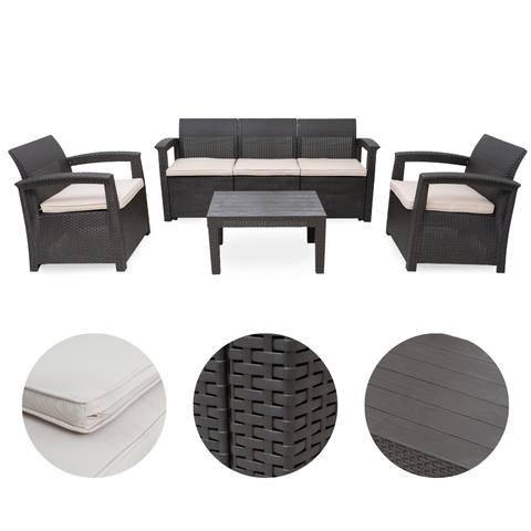 Conjunto de Sofá Jardim Rattan 5 Lugares Syberflex Confort com Mesa e Almofadas